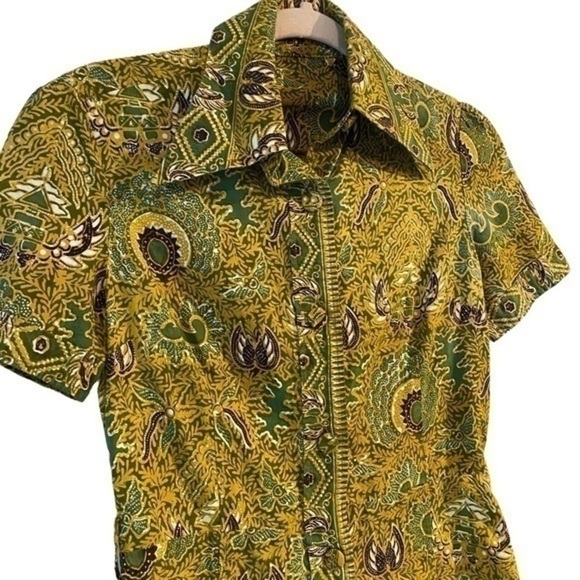 Vintage hand printed batik cotton button down paisley dress - Picture 8 of 13